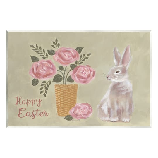 Stupell Industries Happy Easter Bunny Rose Bouquet Wall Plaque Art
